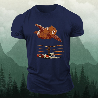 Bear Wrestling Printed Men's T-shirt-Forestso