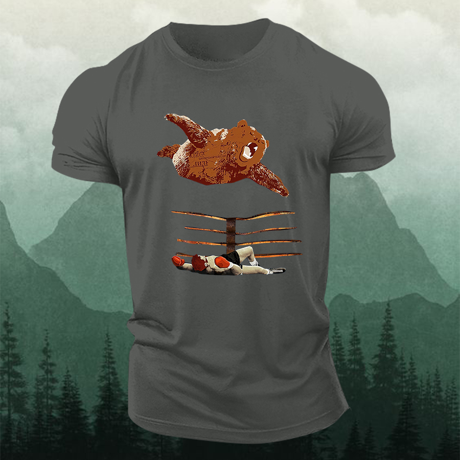 Bear Wrestling Printed Men's T-shirt-Forestso