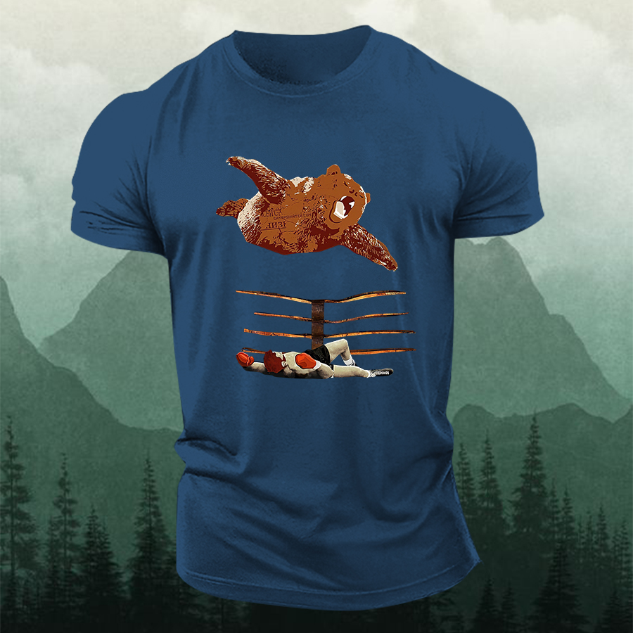 Bear Wrestling Printed Men's T-shirt-Forestso