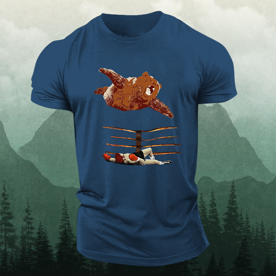 Bear Wrestling Printed Men's T-shirt-Forestso