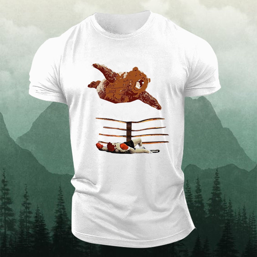 Bear Wrestling Printed Men's T-shirt-Forestso