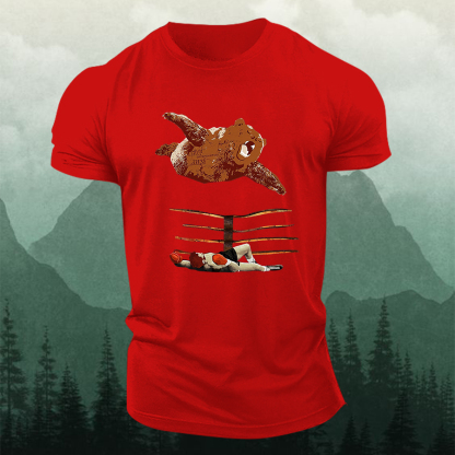 Bear Wrestling Printed Men's T-shirt-Forestso