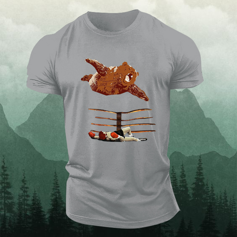Bear Wrestling Printed Men's T-shirt-Forestso