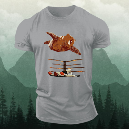 Bear Wrestling Printed Men's T-shirt-Forestso