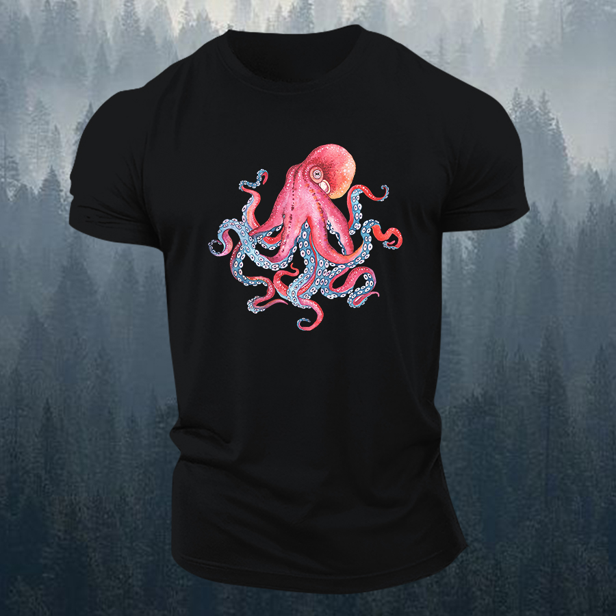 Red Octopus Printed Men's T-shirt-Forestso