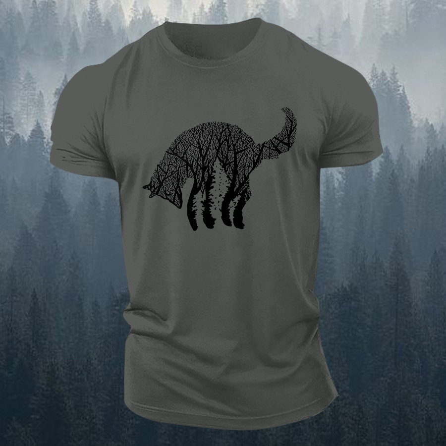 Wolf Tree Forest Printed Men's T-shirt-Forestso