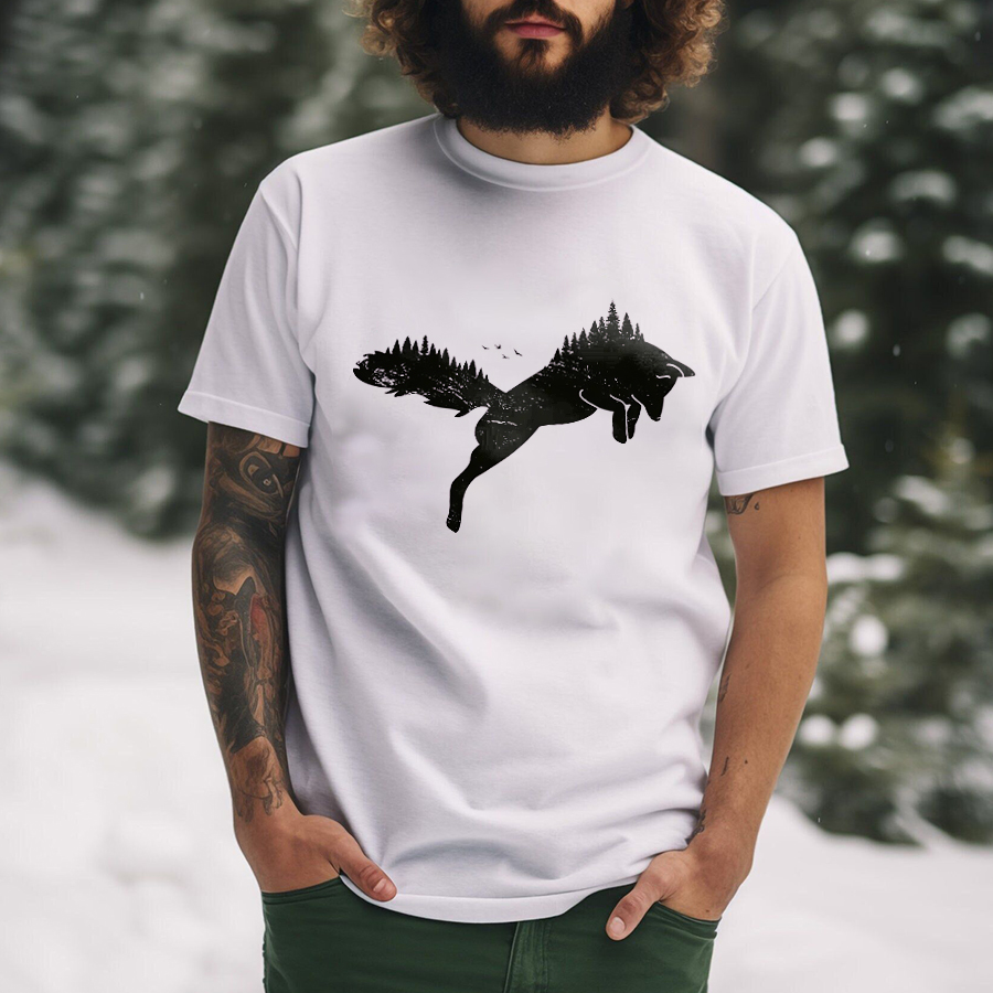 Wolf And Forest Printed Men's T-shirt-Forestso