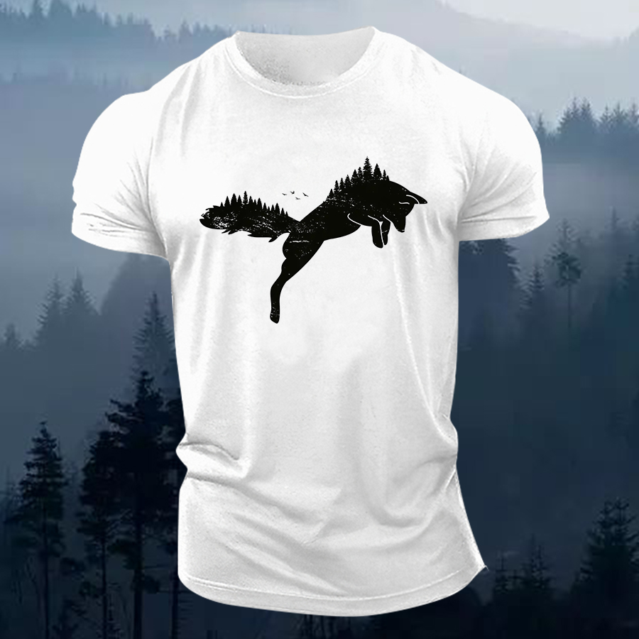 Wolf And Forest Printed Men's T-shirt-Forestso