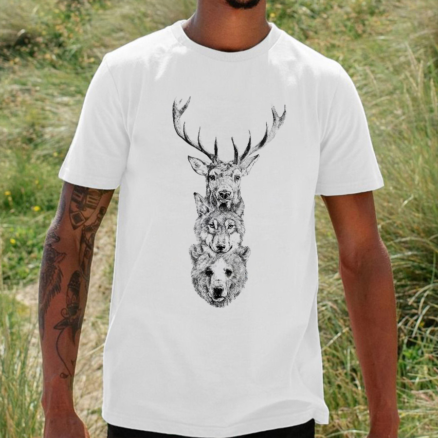 Deer Wolf Bear Animal Printed Men's T-shirt-Forestso