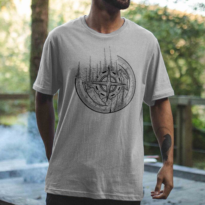 Forest Camping Compass Printed Men's T-shirt-Forestso