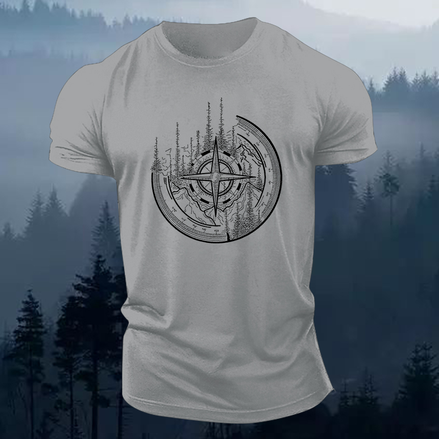 Forest Camping Compass Printed Men's T-shirt-Forestso