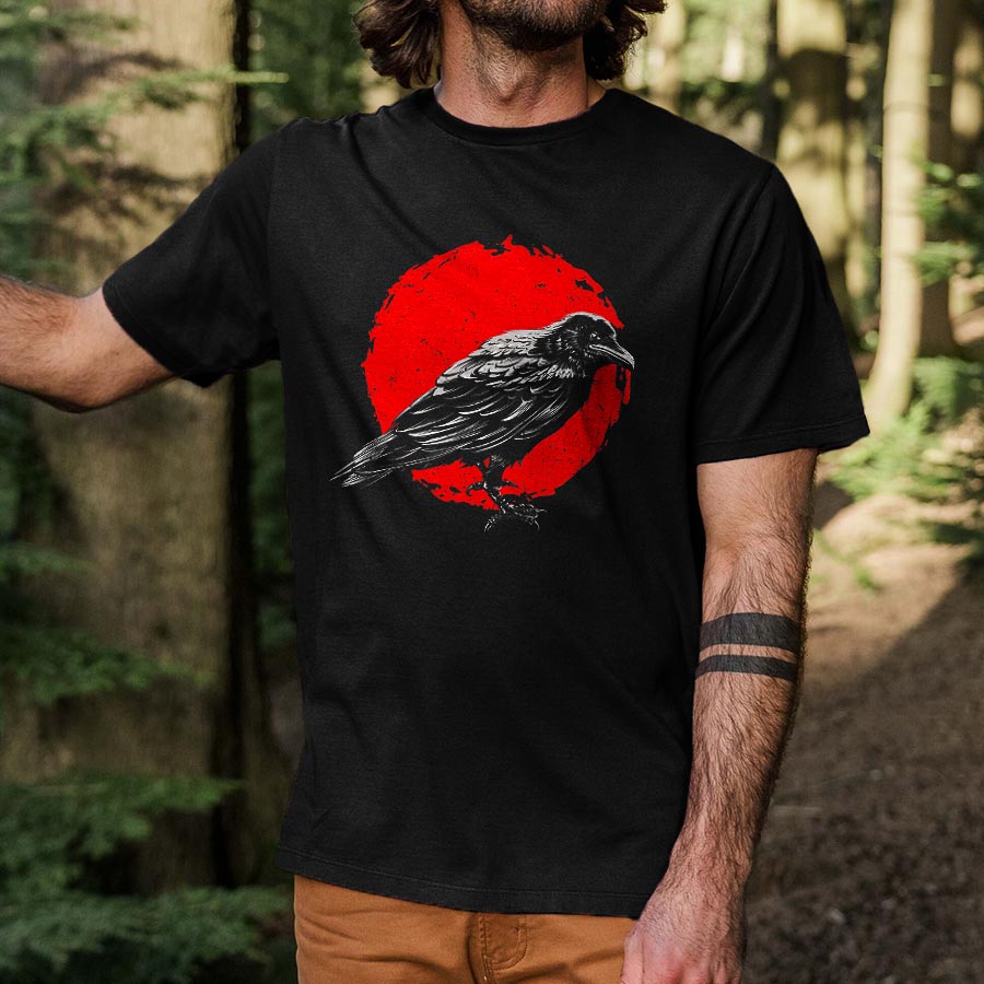 Raven And Blood Moon Printed Men's T-shirt-Forestso