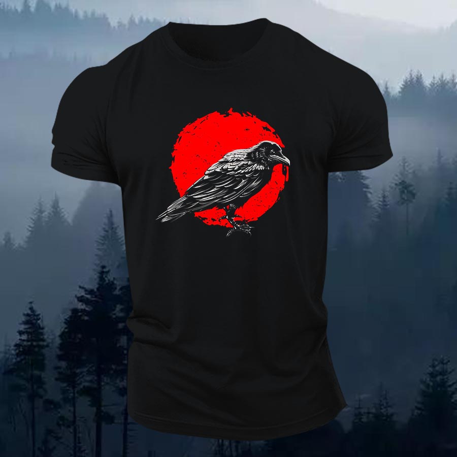 Raven And Blood Moon Printed Men's T-shirt-Forestso
