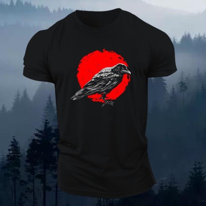 Raven And Blood Moon Printed Men's T-shirt-Forestso
