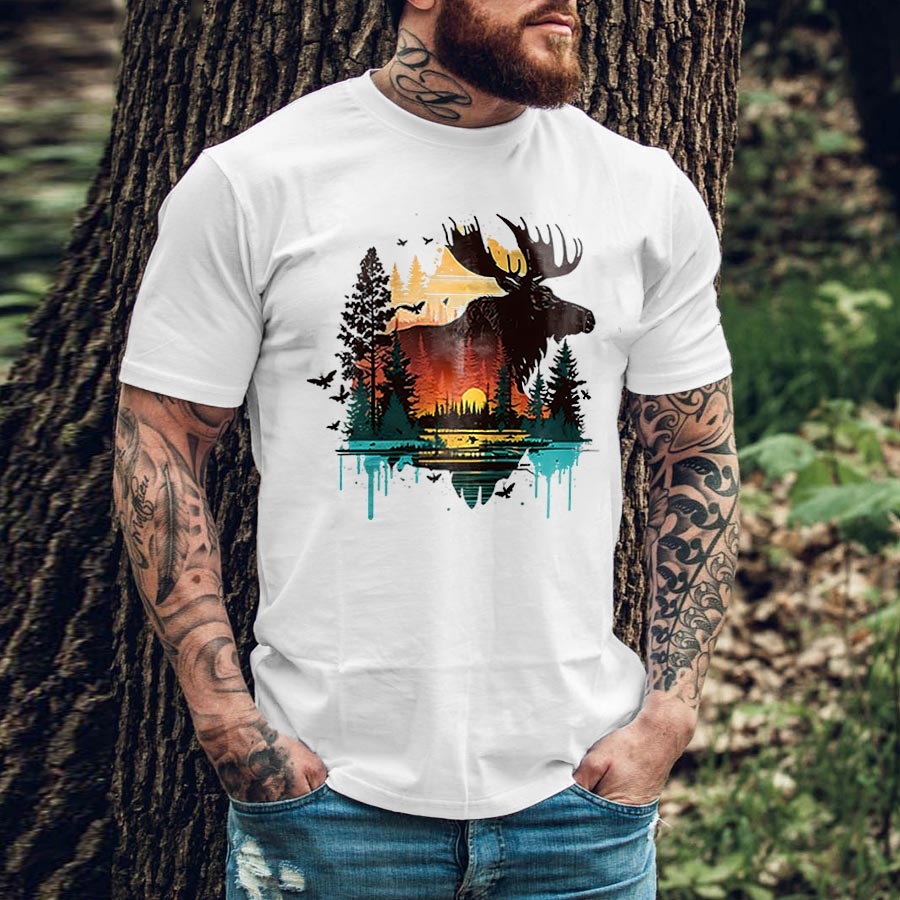 Sunset Moose Printed Men's T-shirt