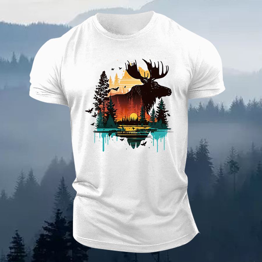 Sunset Moose Printed Men's T-shirt