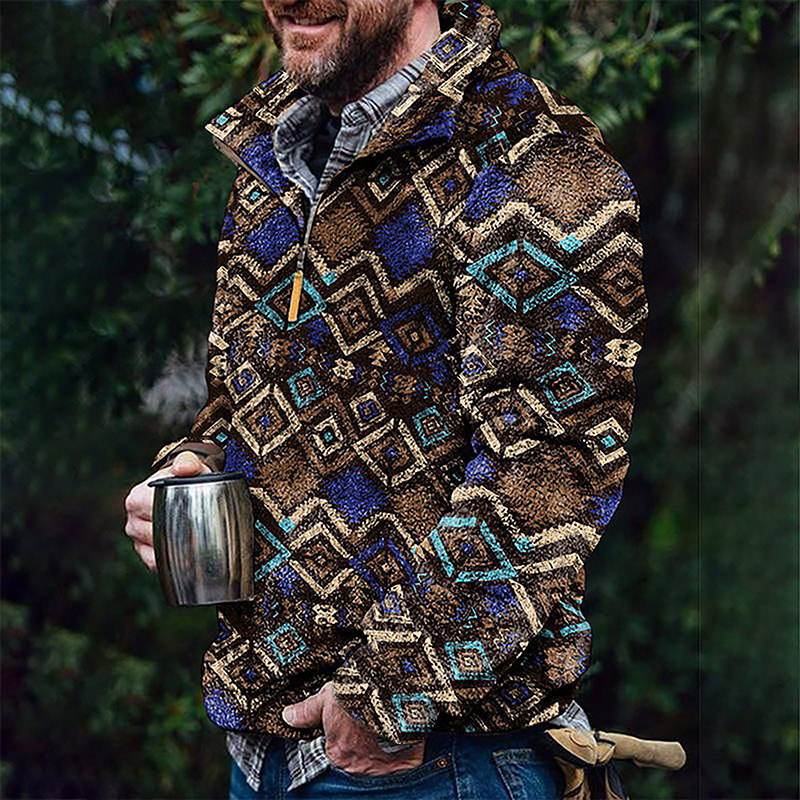 Autumn Winter Colorblock Flannel Men's Jacket