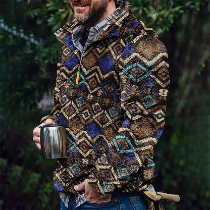 Autumn Winter Colorblock Flannel Men's Jacket