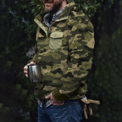 Camouflage Winter Warm Pocket Flannel Men's Jacket