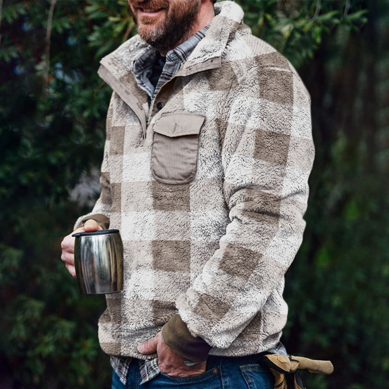 Winter Plaid Flannel Men's Pullover Jacket