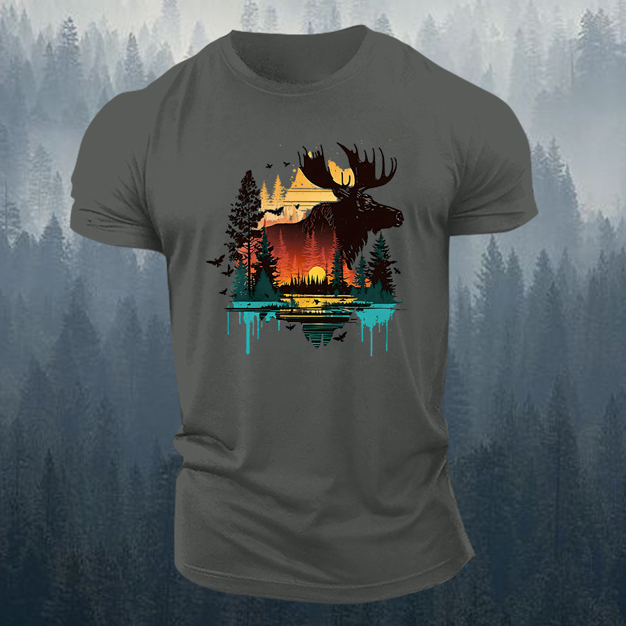 Sunset Moose Printed Men's T-shirt