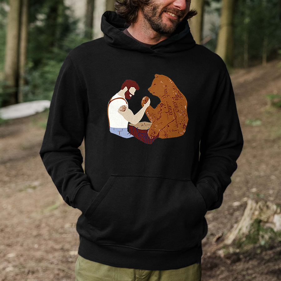 Arm Wrestle Bear Printed Men's Hoodie