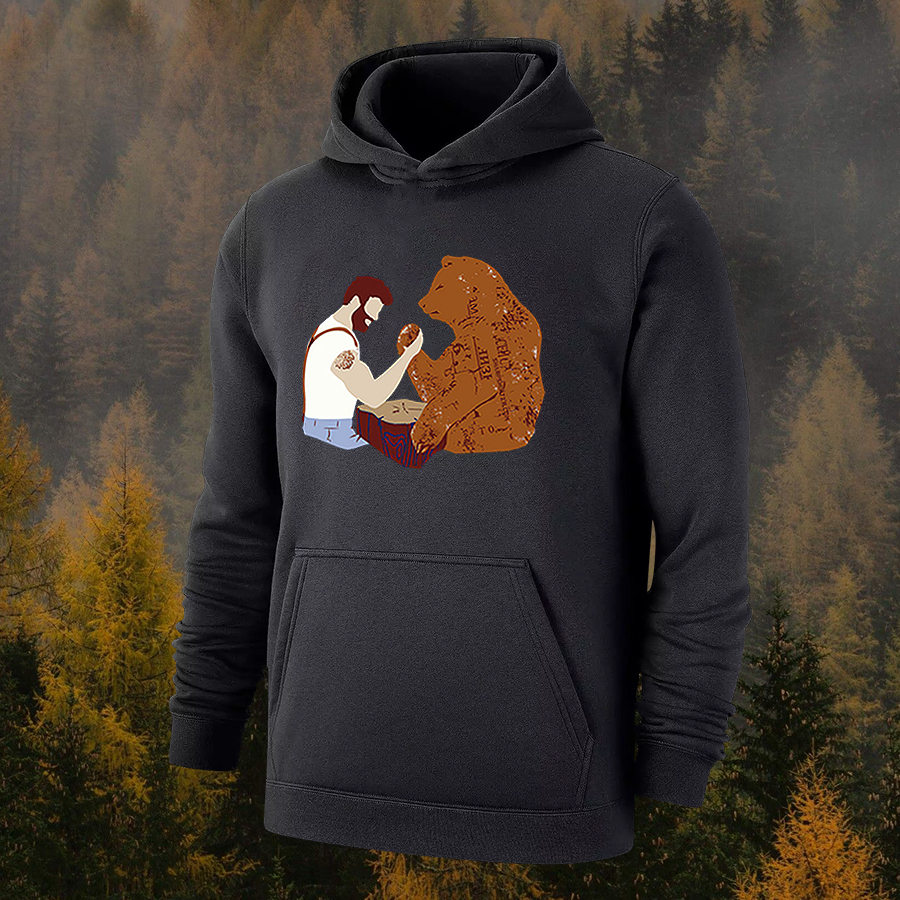 Arm Wrestle Bear Printed Men's Hoodie