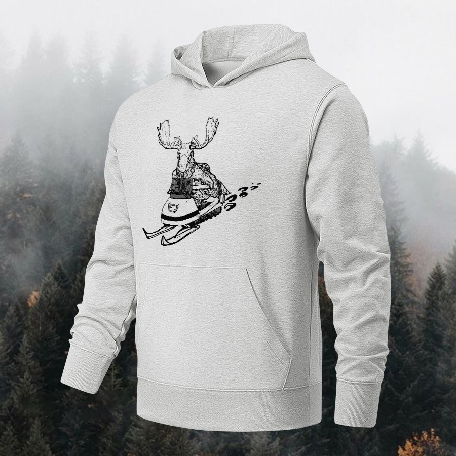 Moose Skiing Printed Men's Hoodie Image - 3