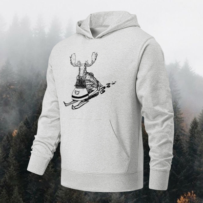 Moose Skiing Printed Men's Hoodie Image - 3