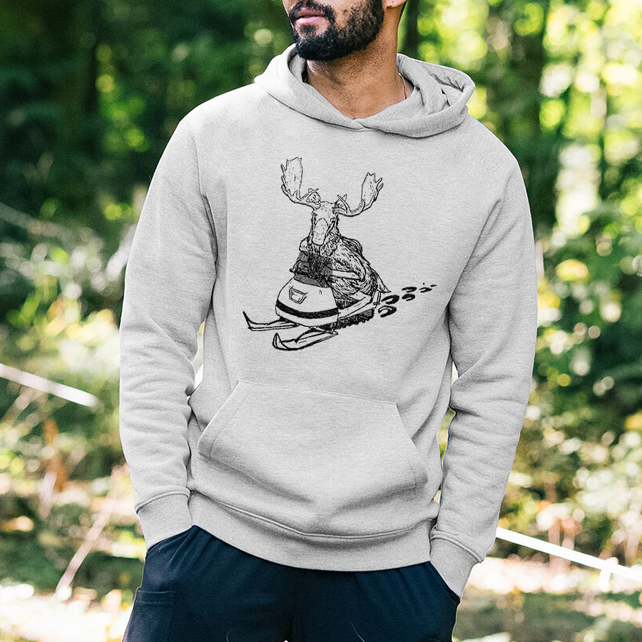 Moose Skiing Printed Men's Hoodie Image - 1