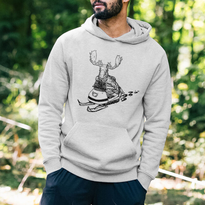 Moose Skiing Printed Men's Hoodie Image - 1