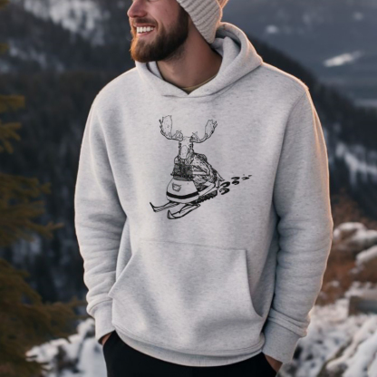 Moose Skiing Printed Men's Hoodie Image - 2