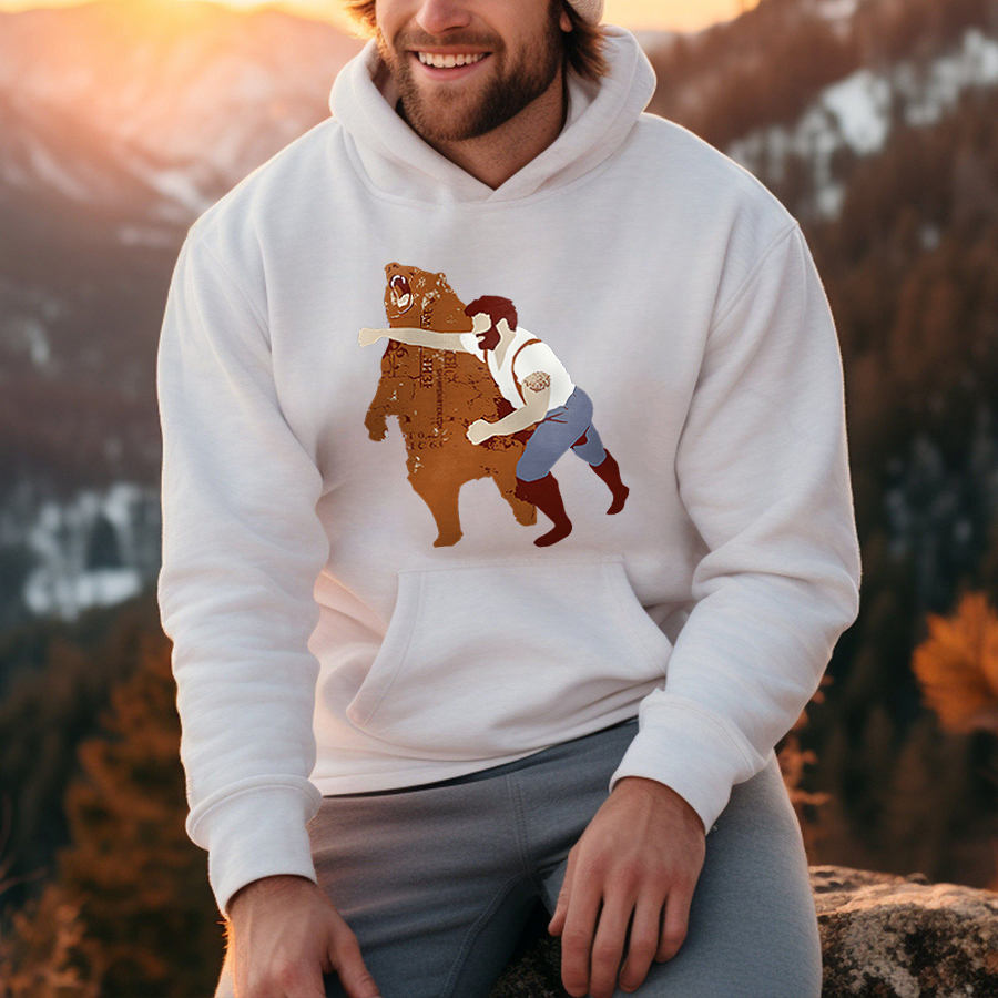 Guy Punching Bear Printed Men's Hoodie