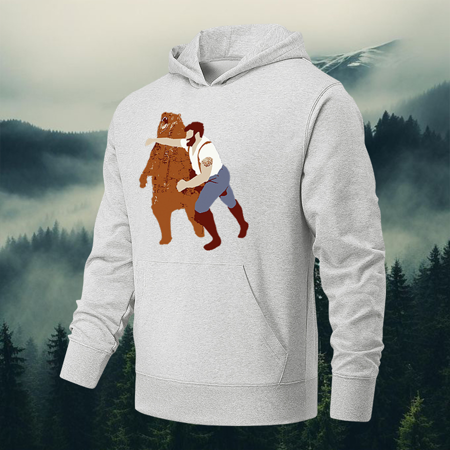 Guy Punching Bear Printed Men's Hoodie