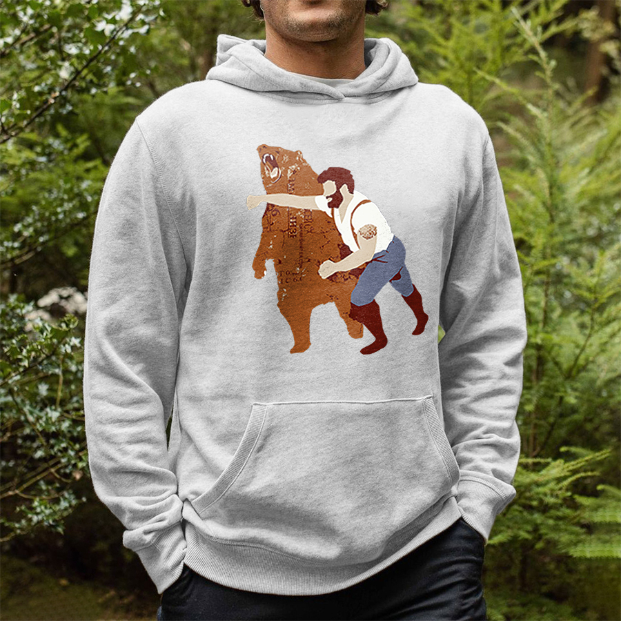 Guy Punching Bear Printed Men's Hoodie