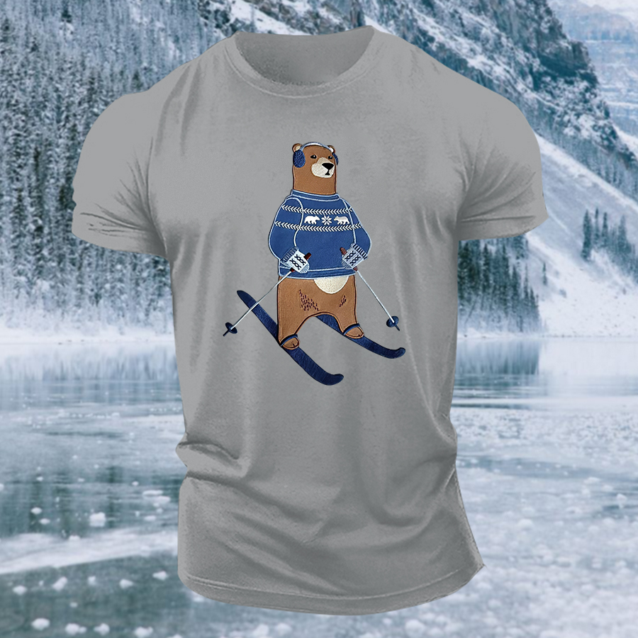 Funny Bear Ski Printed Men's T-shirt