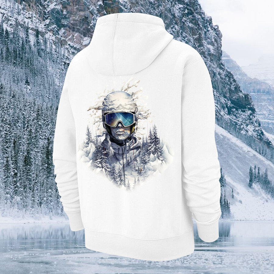 Snowy Forest Skier Printed Men's Hoodie