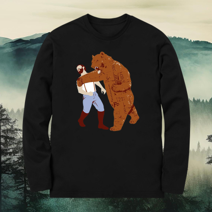 Bear Punching Printed Long Sleeves Men's T-shirt