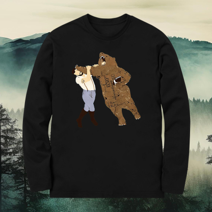 Funny Bear Fighting Printed Long Sleeves Men's T-shirt