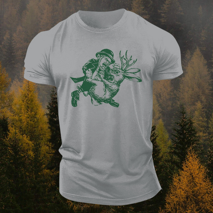 Ames Bros Leprechaun Vs Jackelope Printed Men's T-shirt
