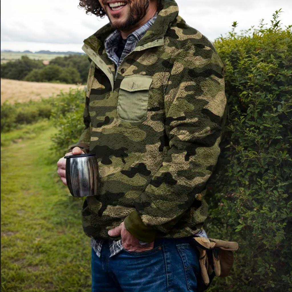 Camouflage Winter Warm Pocket Flannel Men's Jacket