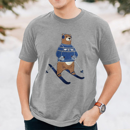 Funny Bear Ski Printed Men's T-shirt