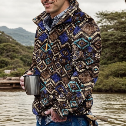 Autumn Winter Colorblock Flannel Men's Jacket