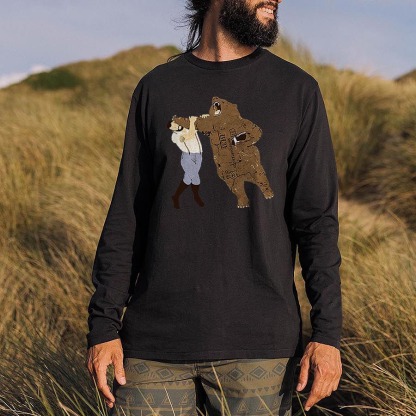 Funny Bear Fighting Printed Long Sleeves Men's T-shirt