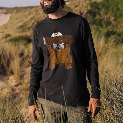 Bear Lifting Printed Long Sleeves Men's T-shirt