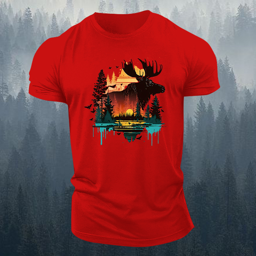 Sunset Moose Printed Men's T-shirt
