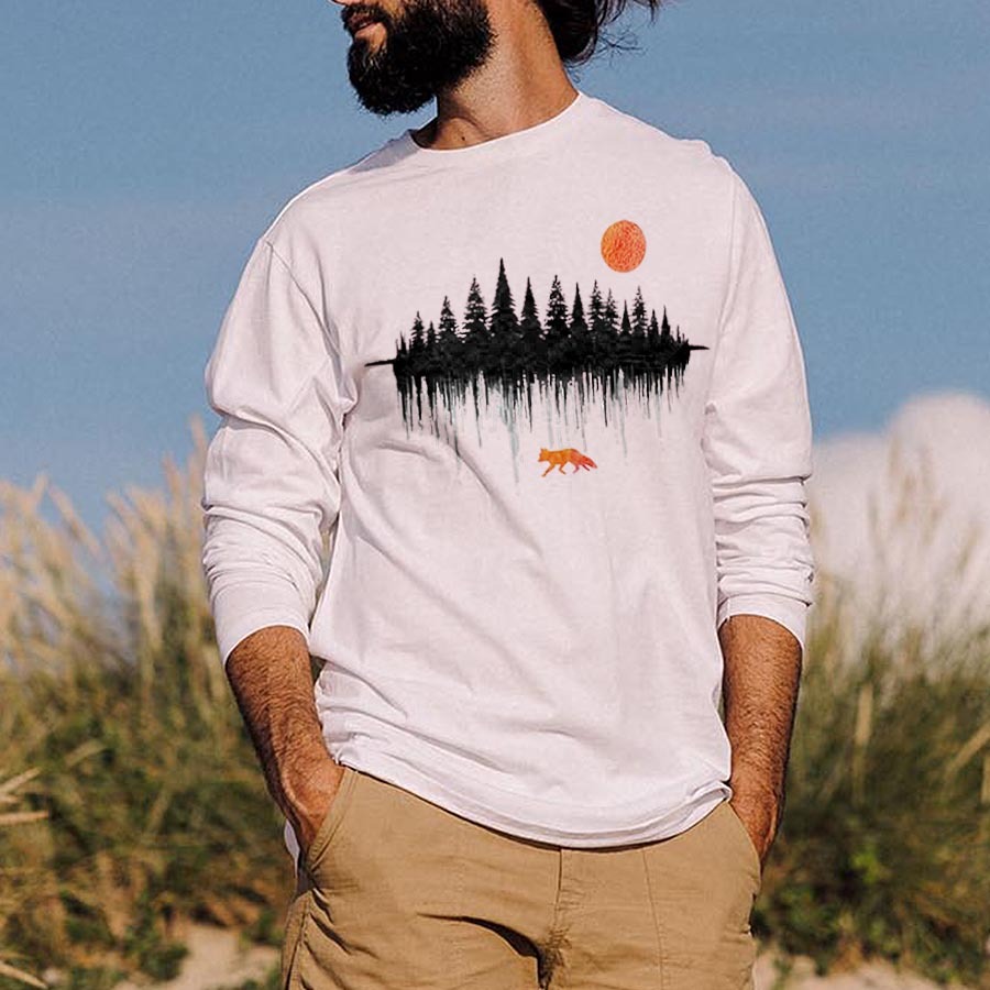 Wildlife Red Fox Printed Long Sleeves Men's T-shirt