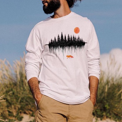 Wildlife Red Fox Printed Long Sleeves Men's T-shirt