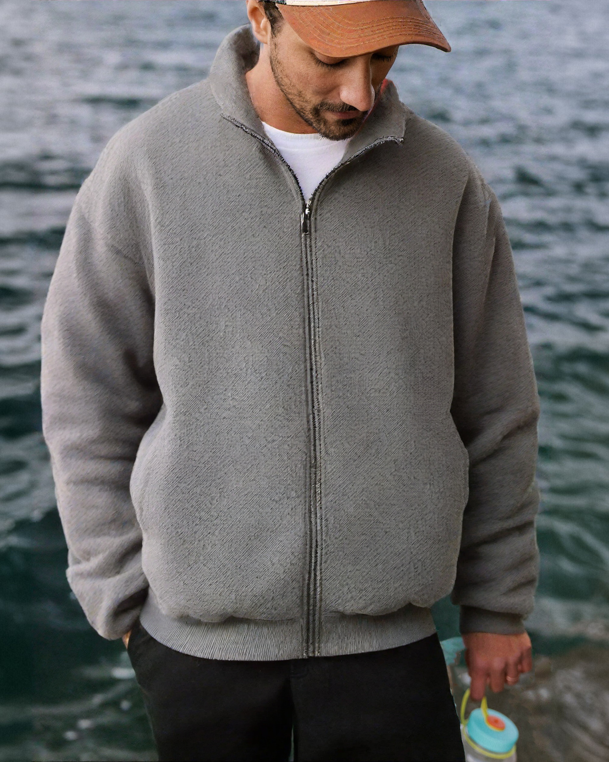 Stand-up Long Sleeve Crew Neck Men's Sweatshirt