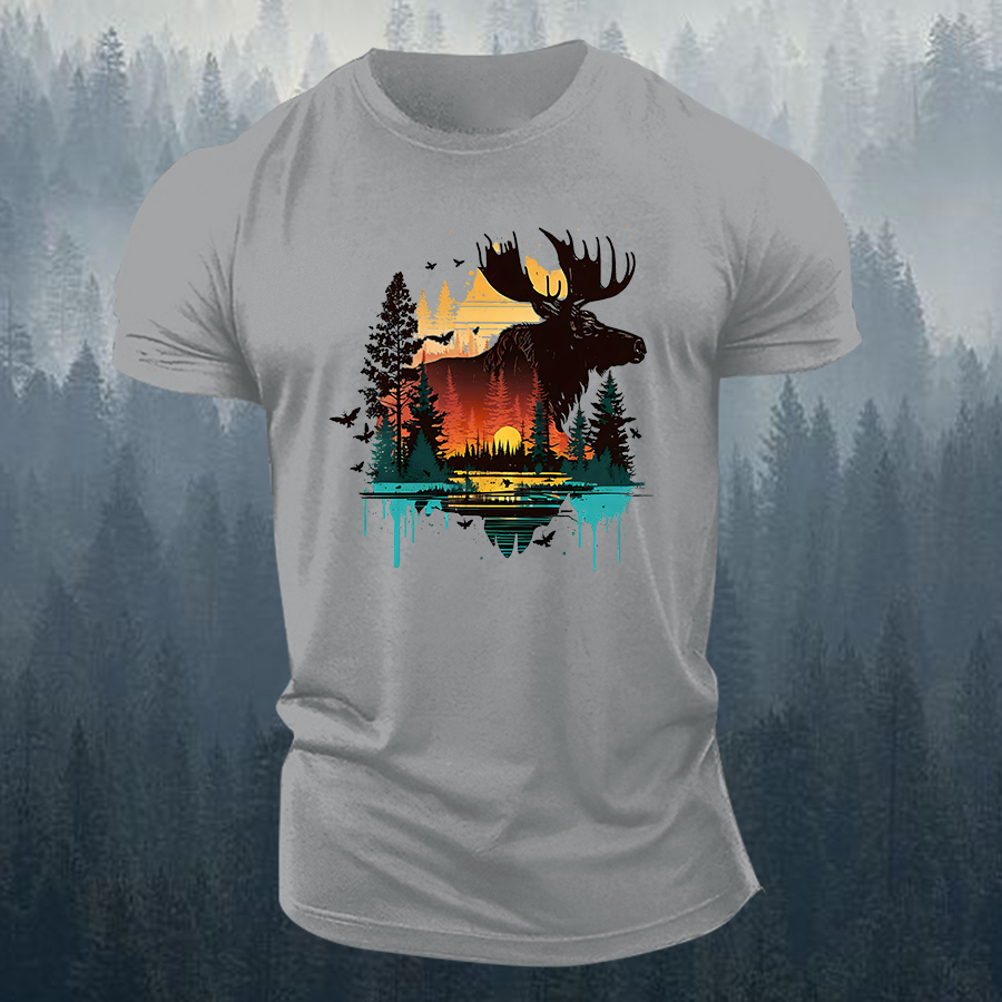 Sunset Moose Printed Men's T-shirt